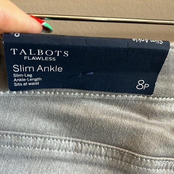 Talbots Flawless Slim Ankle Jeans Pants Metallic Silver NWT Size 8P Petite Crop - Picture 7 of 12